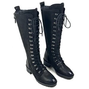 Vintage Foundry Co. Henrietta Black Leather Lace-Up Tall Boots Womens 6 New $220